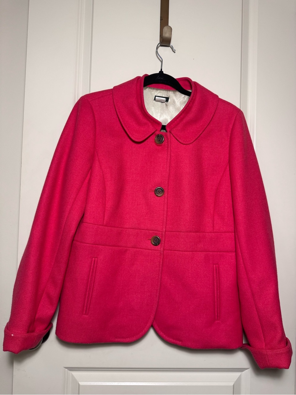 J.Crew Wool Three-Button Peter Pan Collar Pea Coat in hot pink Size 14
